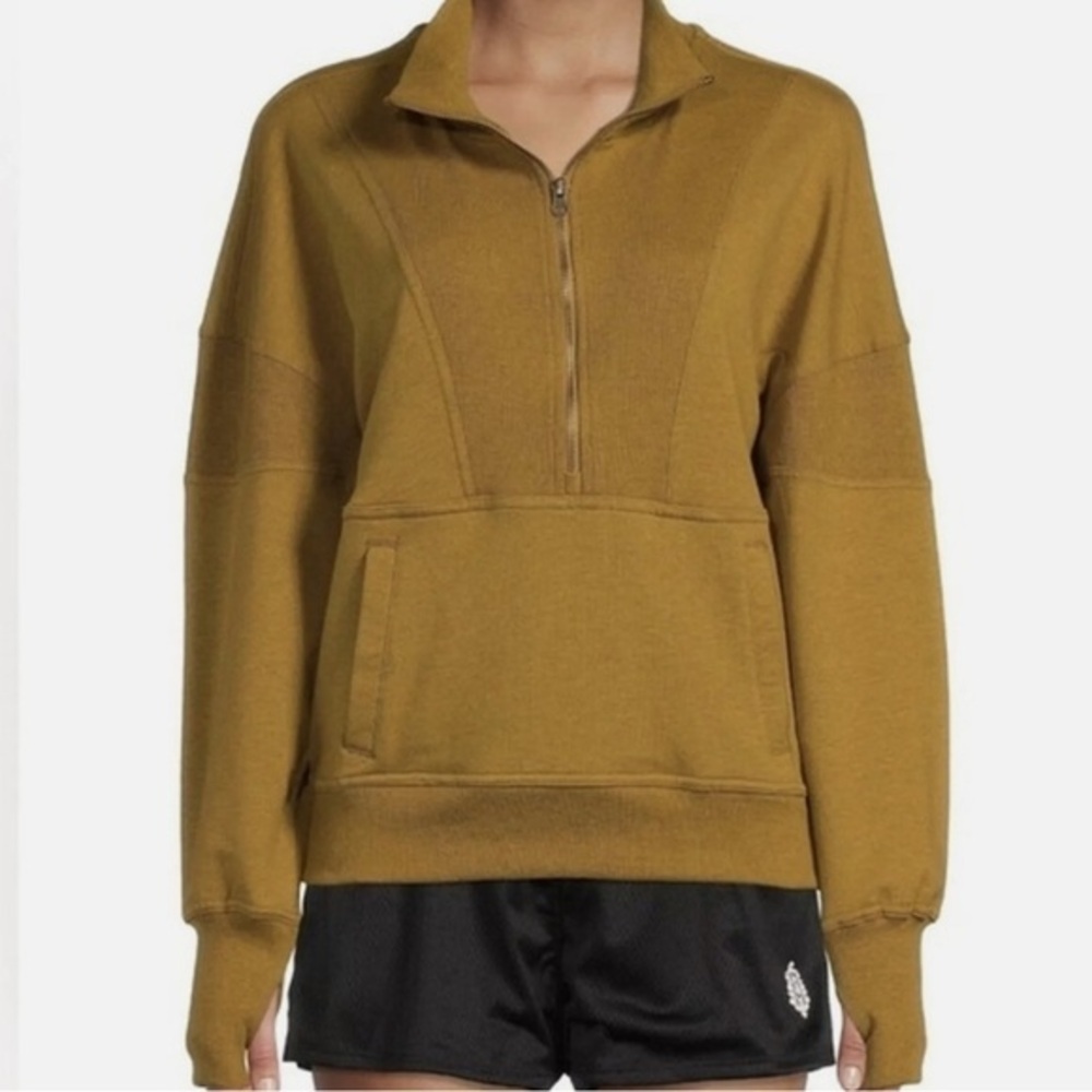 Free People Movement Adeline Gold 1/4 Zip Mock Neck Sweatshirt Jacket Sz small
